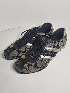 Coach Jayme Women’s Signature Low Top Sneakers 7M Preppy Suede Y2K Metallic Fair